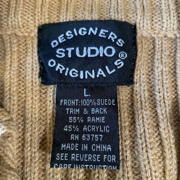 Designers Studio Suede & Knit Jacket L Ramie Acrylic Womens Beige - Picture 2 of 12
